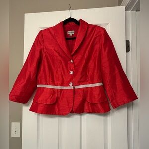 Kasper Women's Vibrant Red Blazer with Rhinestone Buttons